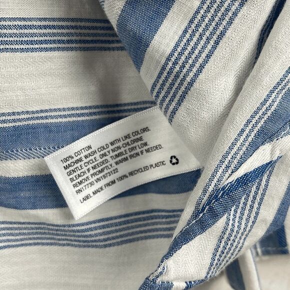 A New Day Button Up Shirt Womens XL Striped Long Sleeve Pocket 100% Cotton Blue - Picture 7 of 9